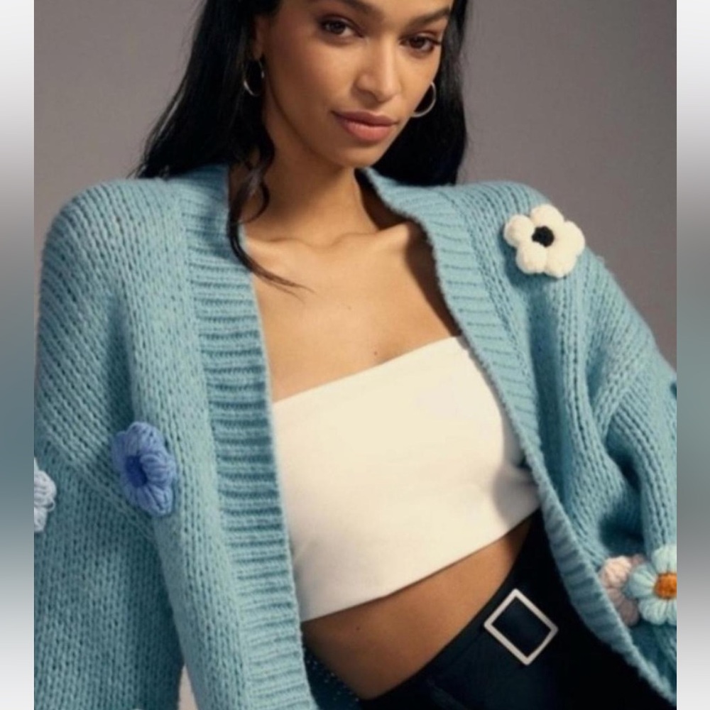 Duchamp 3D Floral Blue Cardigan